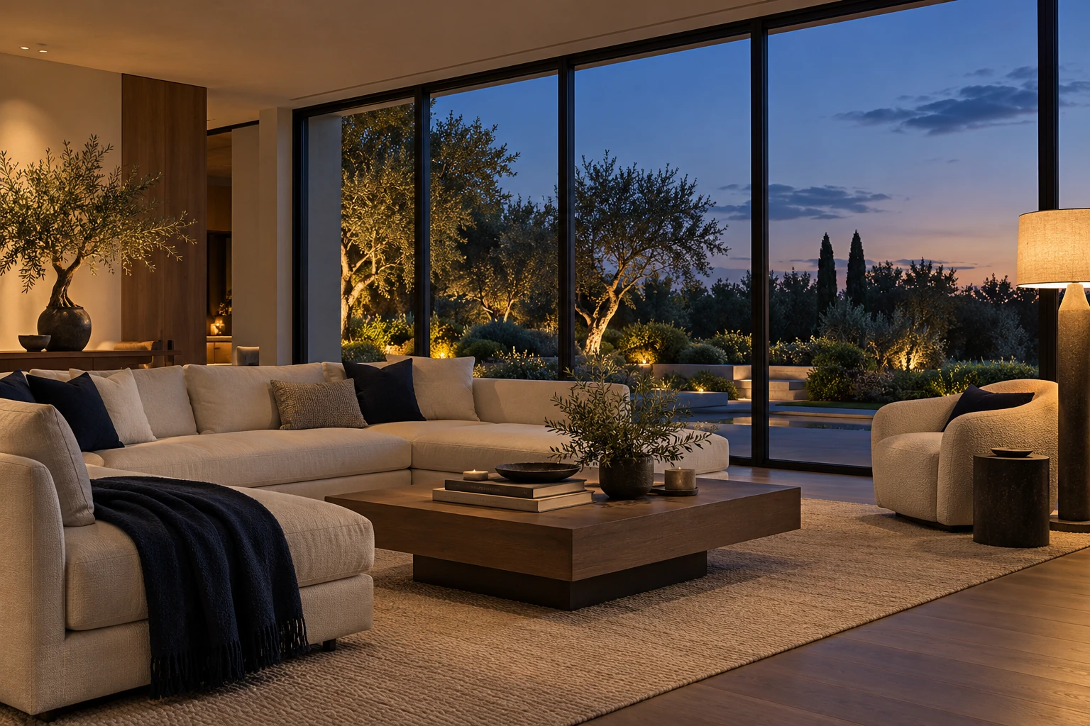 Illustrative home with floor-to-ceiling glass